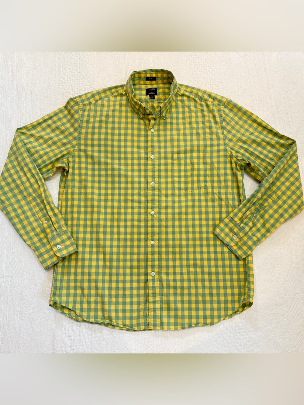 J Crew Slim Fit Oxford Button Down Shirt Yellow Green Men’s XL Preppy